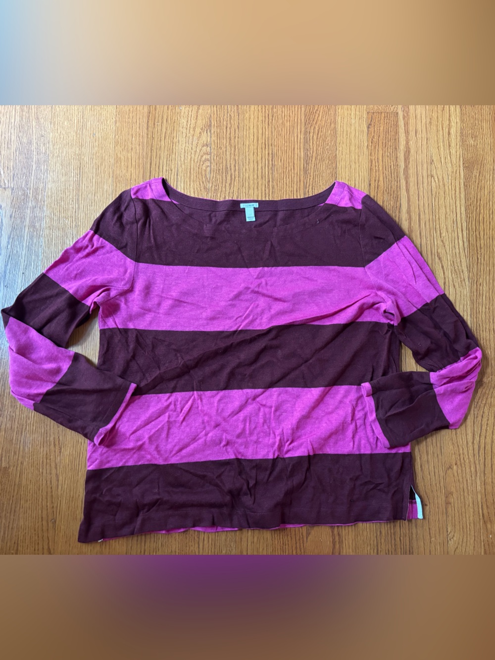 J. Crew Wide Stripe Crewneck Sweater in Purple & Magenta